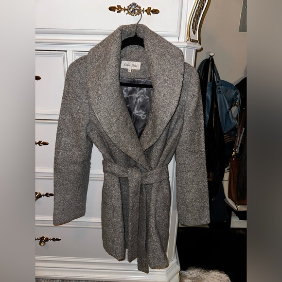 Circa 2012, Calvin Klein Grey Wool Coat, Size 6 - Picture 16 of 17